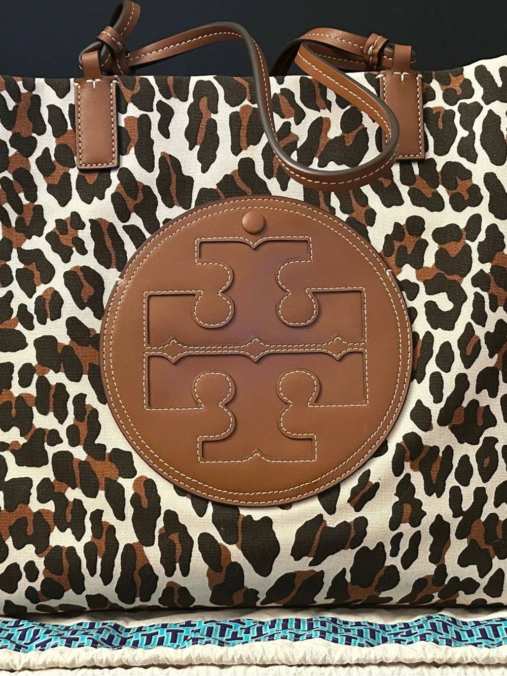 Tory Burch Ella Leopard Canvas Tote Large